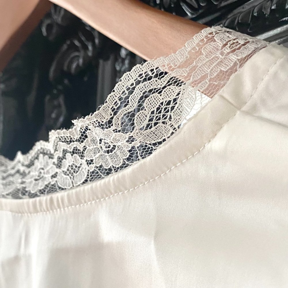 Shein | Women's White Satin Tie-Up Blouse Cropped Lace Shirt - Picture 6 of 6